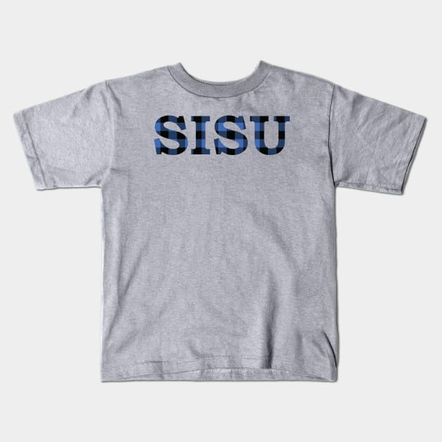 SISU Upper Peninsula Pride Blue Flannel Kids T-Shirt by DoctorWatsonDesigns